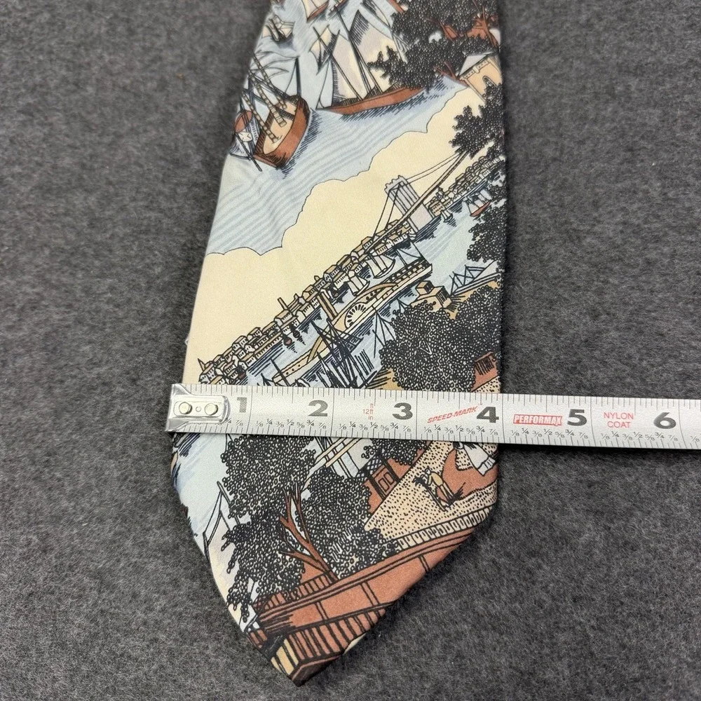 Vintage Damon All Silk Men's Necktie Nautical Americana Landscape Pattern
